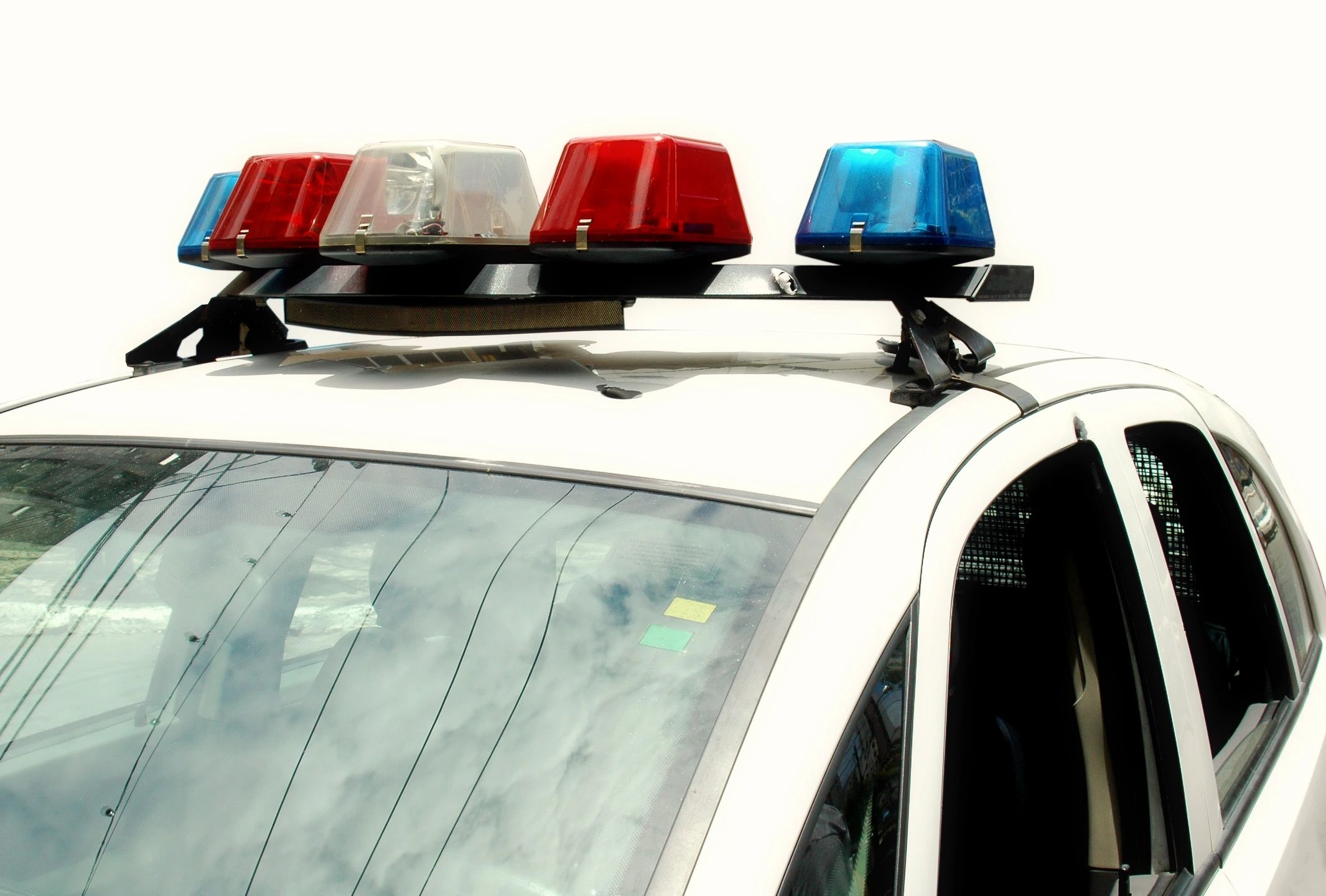 Police car with lights on at night